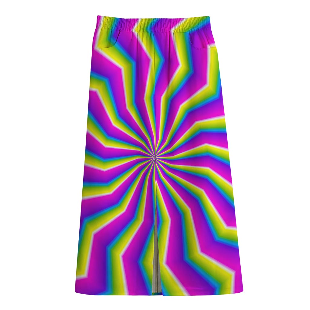 Green Dizzy Moving Optical Illusion Cotton Front Slit Maxi Skirt