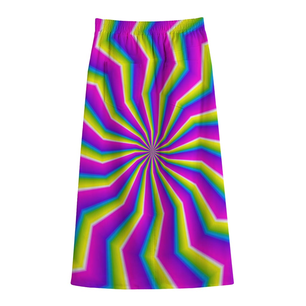 Green Dizzy Moving Optical Illusion Cotton Front Slit Maxi Skirt