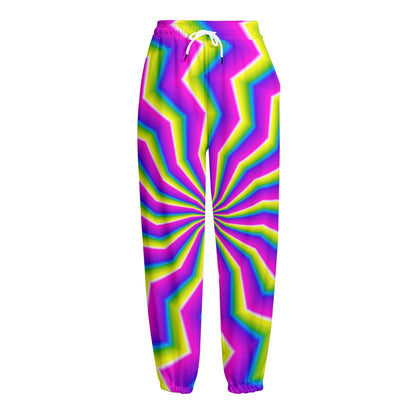 Green Dizzy Moving Optical Illusion Fleece Lined Knit Pants