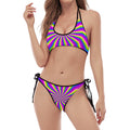 Green Dizzy Moving Optical Illusion Halter Scoop Tie Side Bikini