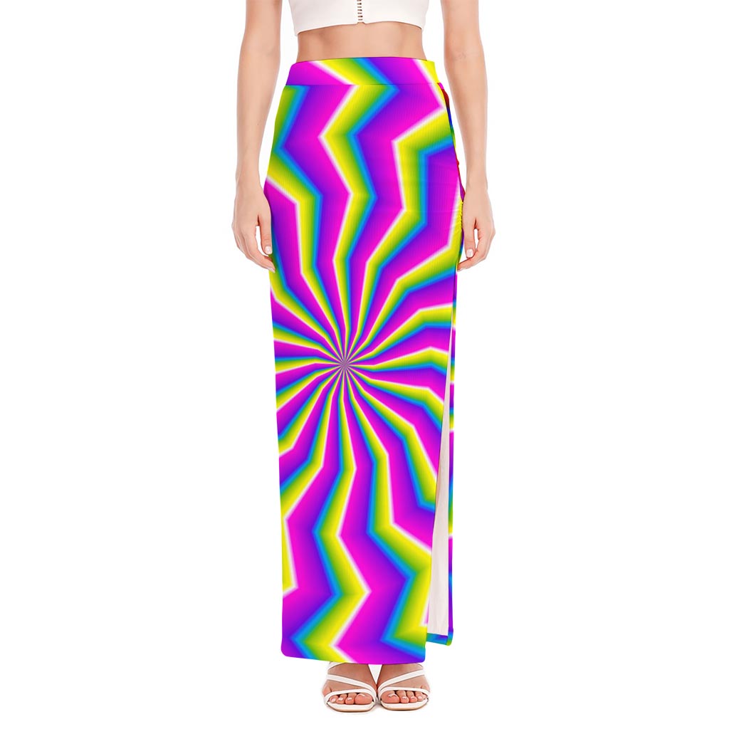 Green Dizzy Moving Optical Illusion High Slit Maxi Skirt