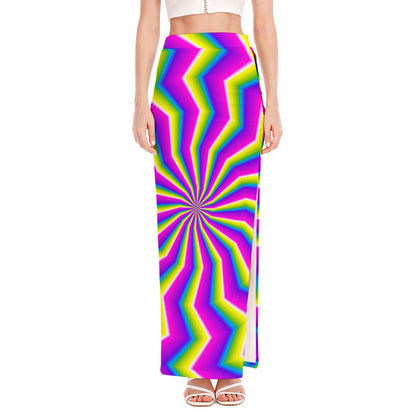 Green Dizzy Moving Optical Illusion High Slit Maxi Skirt