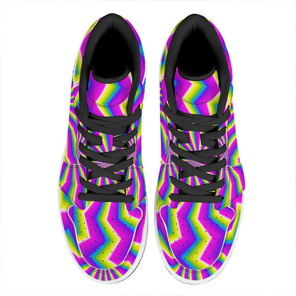 Green Dizzy Moving Optical Illusion High Top Leather Sneakers