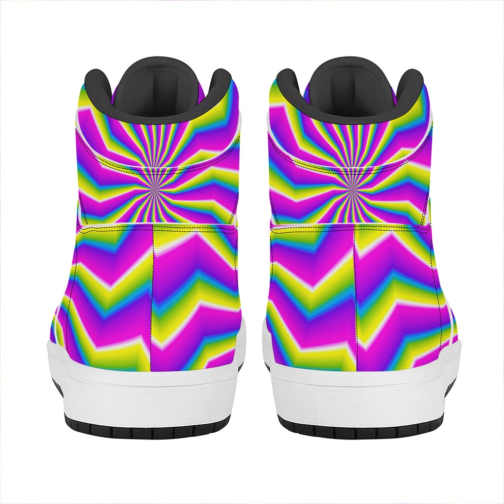 Green Dizzy Moving Optical Illusion High Top Leather Sneakers