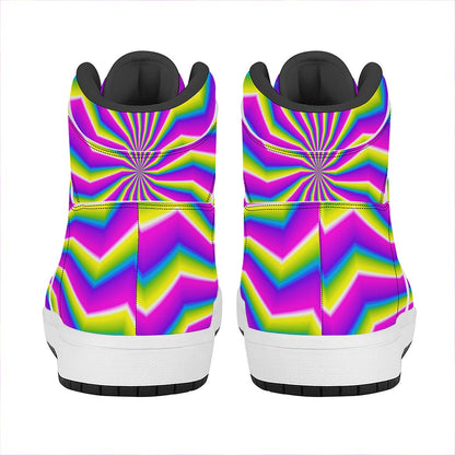 Green Dizzy Moving Optical Illusion High Top Leather Sneakers