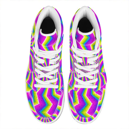 Green Dizzy Moving Optical Illusion High Top Leather Sneakers