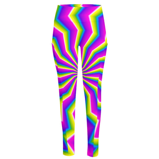 Green Dizzy Moving Optical Illusion High-Waisted Pocket Leggings