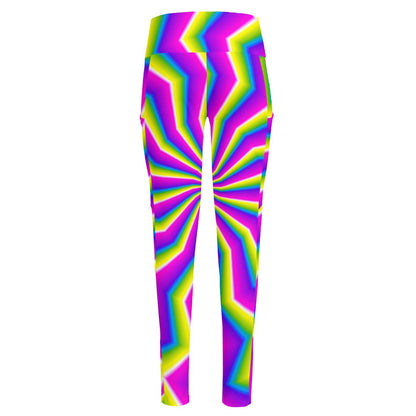 Green Dizzy Moving Optical Illusion High-Waisted Pocket Leggings