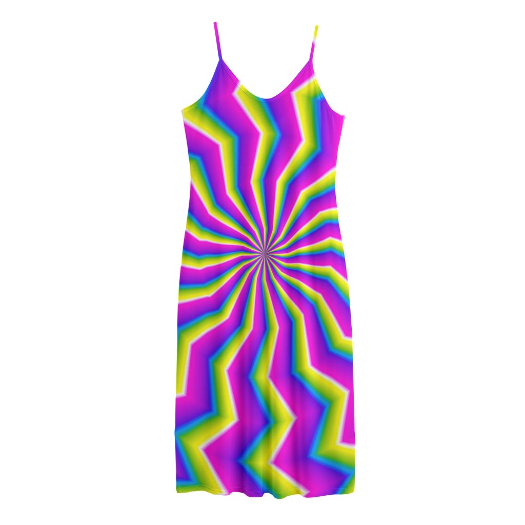 Green Dizzy Moving Optical Illusion Jersey Midi Cami Dress