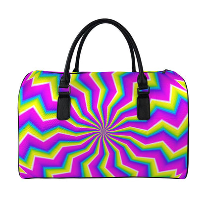 Green Dizzy Moving Optical Illusion Leather Duffle Bag