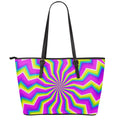 Green Dizzy Moving Optical Illusion Leather Tote Bag With Zipper