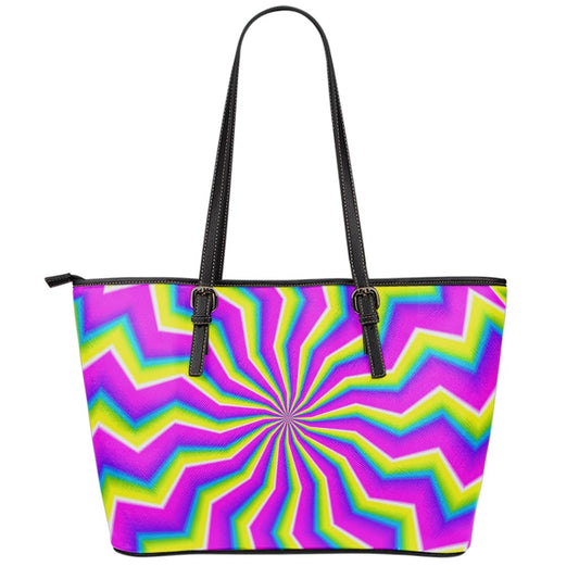 Green Dizzy Moving Optical Illusion Leather Tote Bag