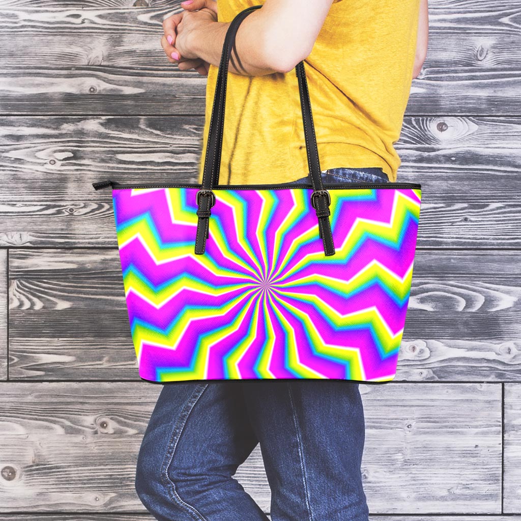 Green Dizzy Moving Optical Illusion Leather Tote Bag