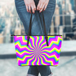Green Dizzy Moving Optical Illusion Leather Tote Bag