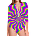 Green Dizzy Moving Optical Illusion Long Sleeve Swimsuit