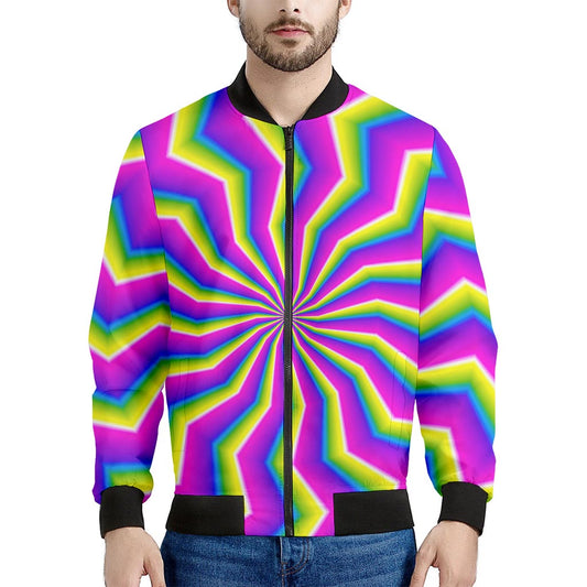 Green Dizzy Moving Optical Illusion Men's Bomber Jacket