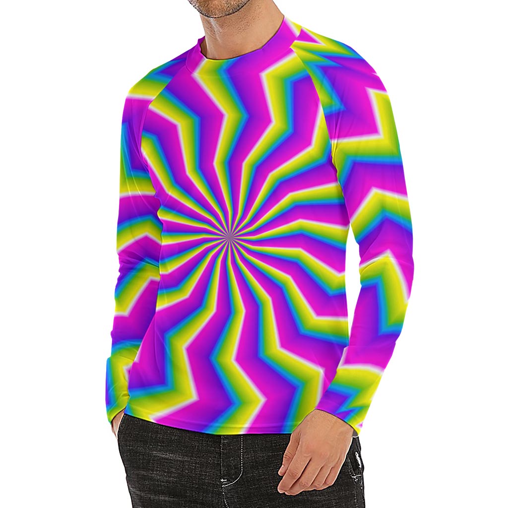 Green Dizzy Moving Optical Illusion Men's Long Sleeve Rash Guard