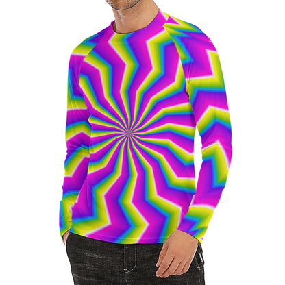 Green Dizzy Moving Optical Illusion Men's Long Sleeve Rash Guard