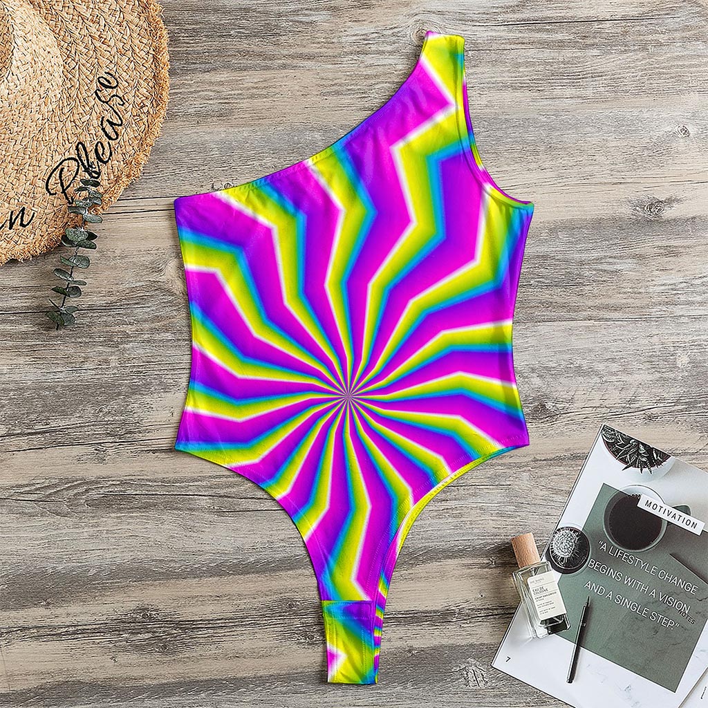 Green Dizzy Moving Optical Illusion One Shoulder Bodysuit