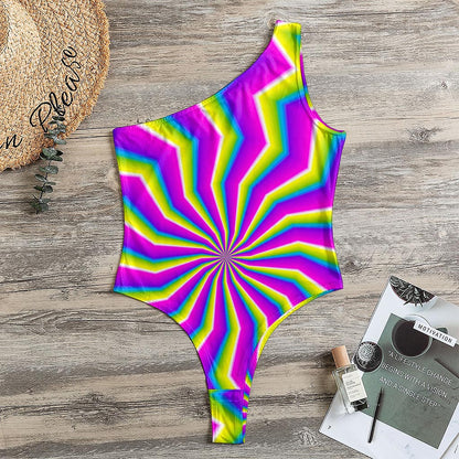 Green Dizzy Moving Optical Illusion One Shoulder Bodysuit