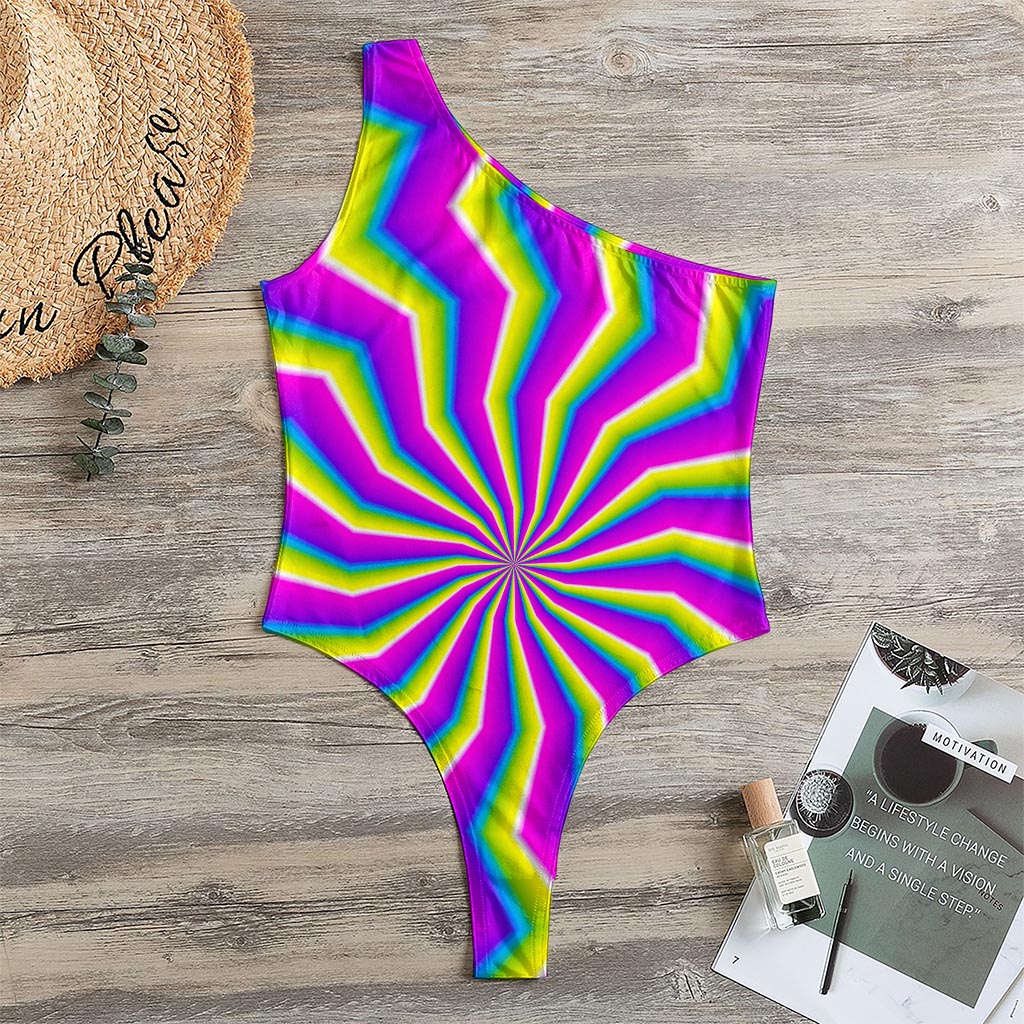 Green Dizzy Moving Optical Illusion One Shoulder Bodysuit