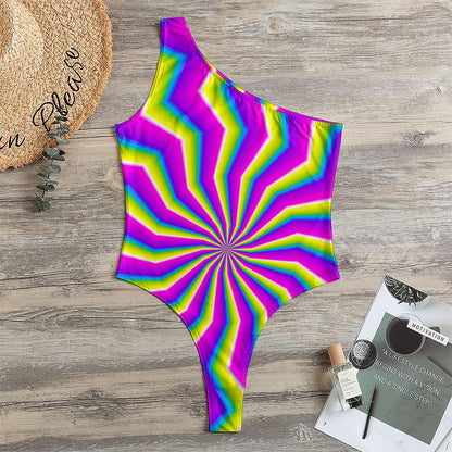 Green Dizzy Moving Optical Illusion One Shoulder Bodysuit