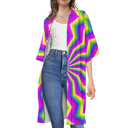Green Dizzy Moving Optical Illusion Open Front Beach Cover Up