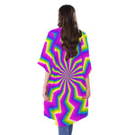 Green Dizzy Moving Optical Illusion Open Front Beach Cover Up