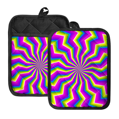 Green Dizzy Moving Optical Illusion Pot Holders With Pocket