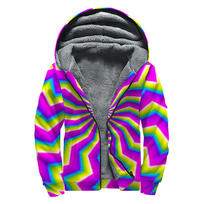 Green Dizzy Moving Optical Illusion Sherpa Lined Zip Up Hoodie