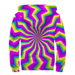 Green Dizzy Moving Optical Illusion Sherpa Lined Zip Up Hoodie