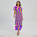 Green Dizzy Moving Optical Illusion Short Sleeve Maxi Dress