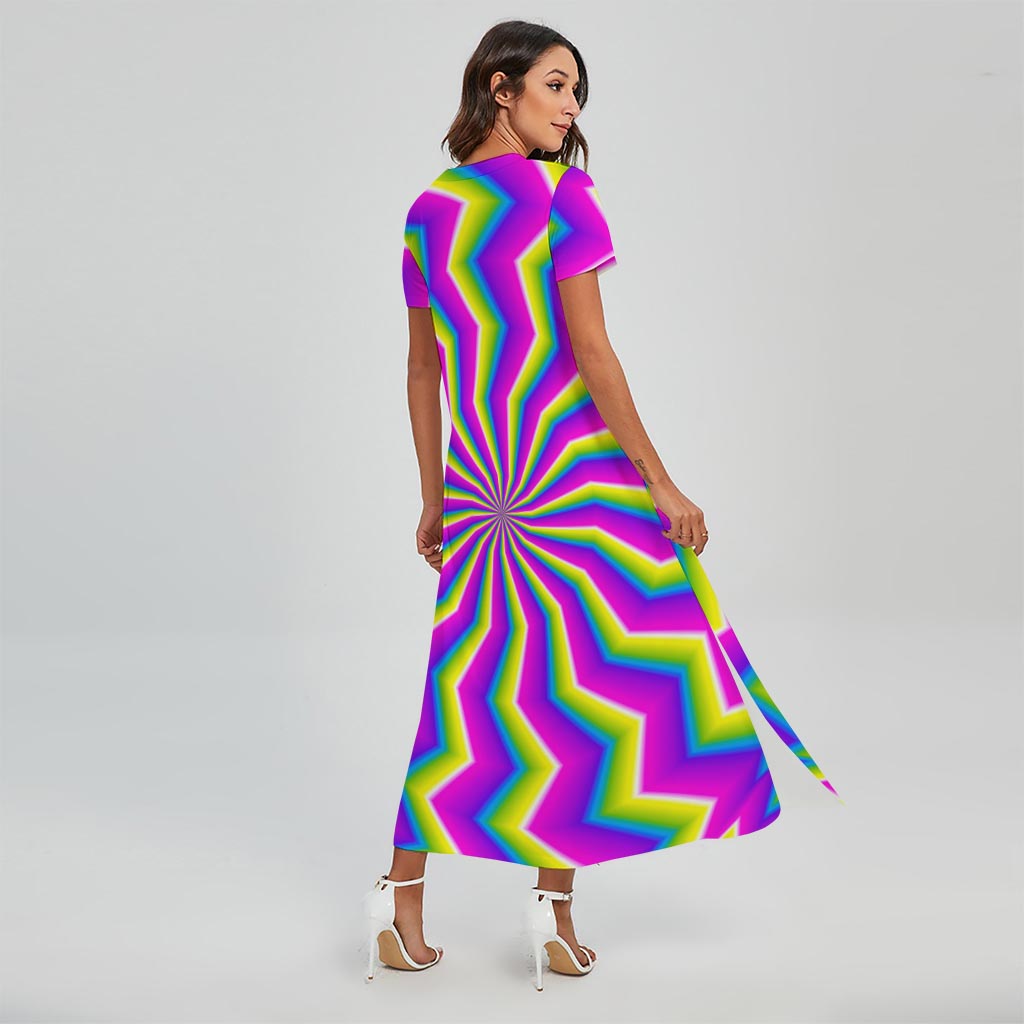 Green Dizzy Moving Optical Illusion Short Sleeve Maxi Dress