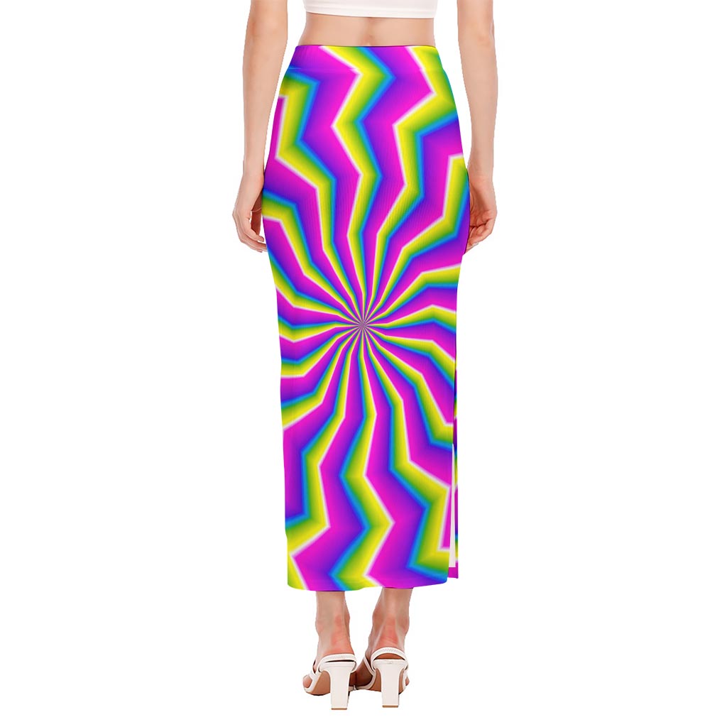 Green Dizzy Moving Optical Illusion Side Slit Maxi Skirt