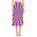 Green Dizzy Moving Optical Illusion Side Slit Midi Skirt