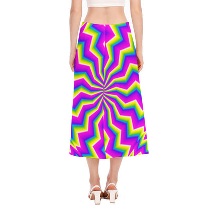 Green Dizzy Moving Optical Illusion Side Slit Midi Skirt