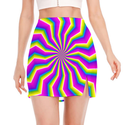 Green Dizzy Moving Optical Illusion Side Slit Mini Skirt
