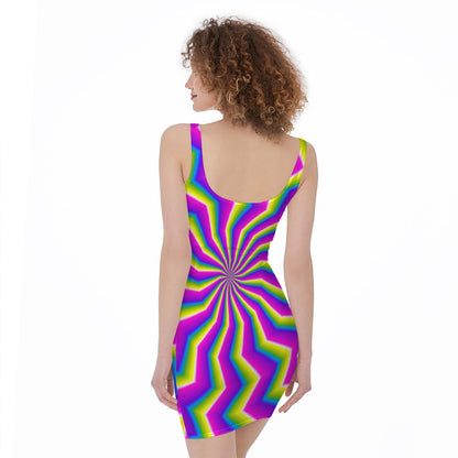 Green Dizzy Moving Optical Illusion Sleeveless Bodycon Dress