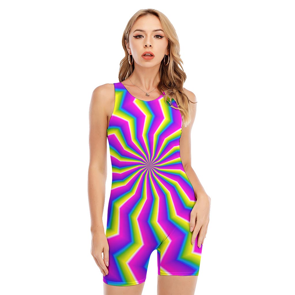 Green Dizzy Moving Optical Illusion Sleeveless One Piece Swimsuit