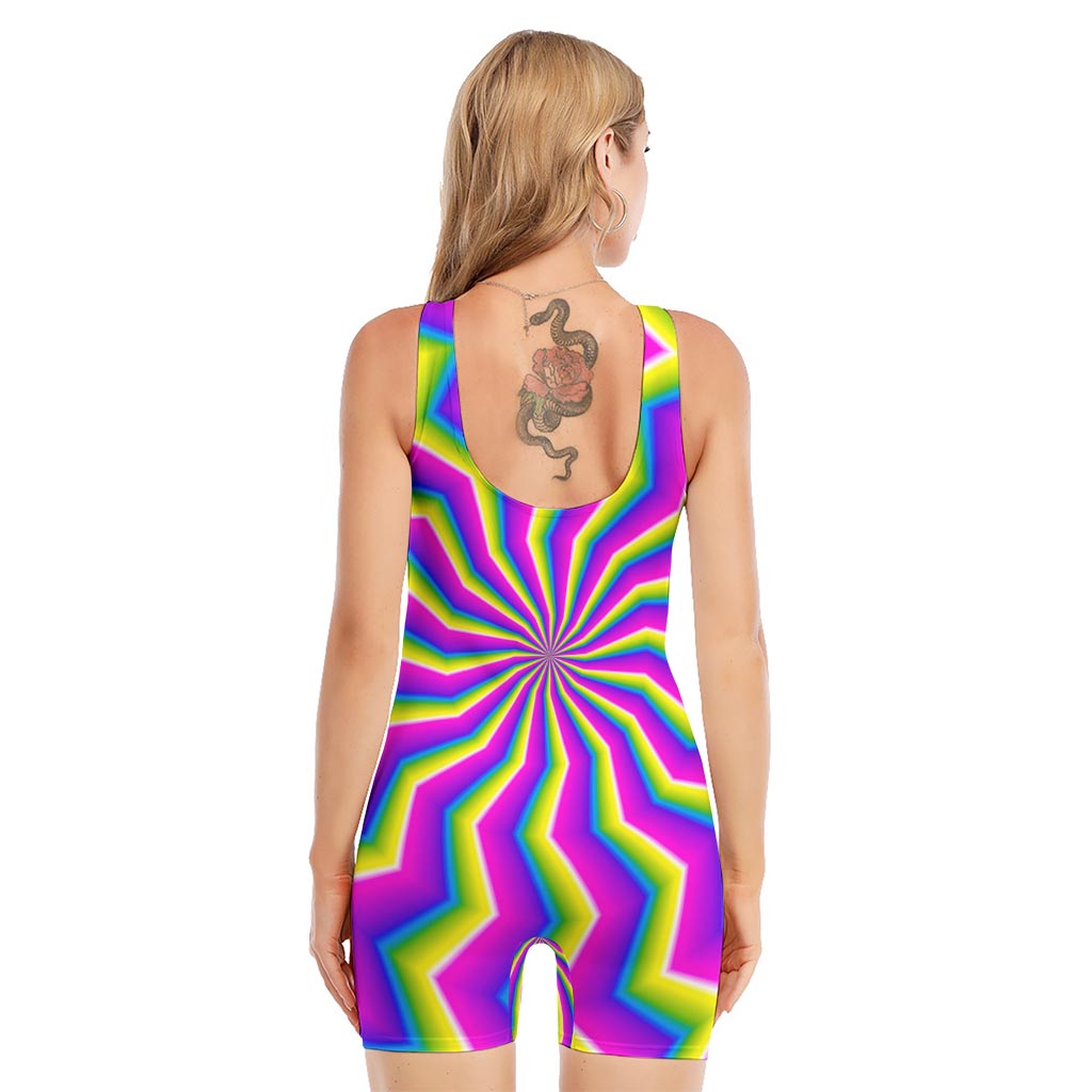 Green Dizzy Moving Optical Illusion Sleeveless One Piece Swimsuit