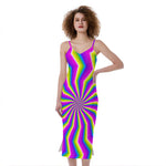 Green Dizzy Moving Optical Illusion Slim Fit Midi Cami Dress