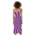 Green Dizzy Moving Optical Illusion Slim Fit Midi Cami Dress