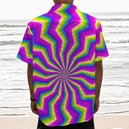 Green Dizzy Moving Optical Illusion Textured Short Sleeve Shirt