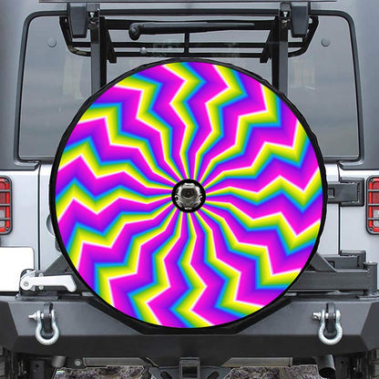 Green Dizzy Moving Optical Illusion Tire Cover With Camera Hole