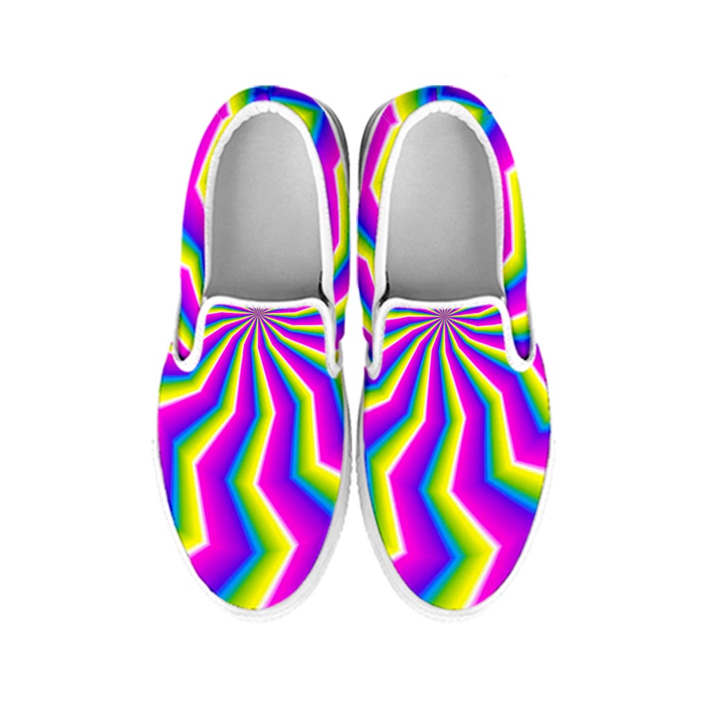 Green Dizzy Moving Optical Illusion White Slip On Sneakers