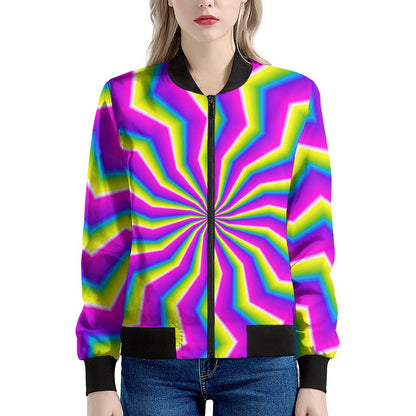 Green Dizzy Moving Optical Illusion Women's Bomber Jacket