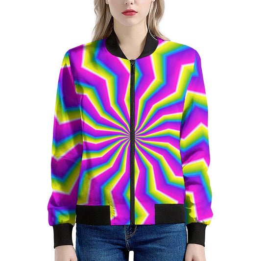 Green Dizzy Moving Optical Illusion Women's Bomber Jacket