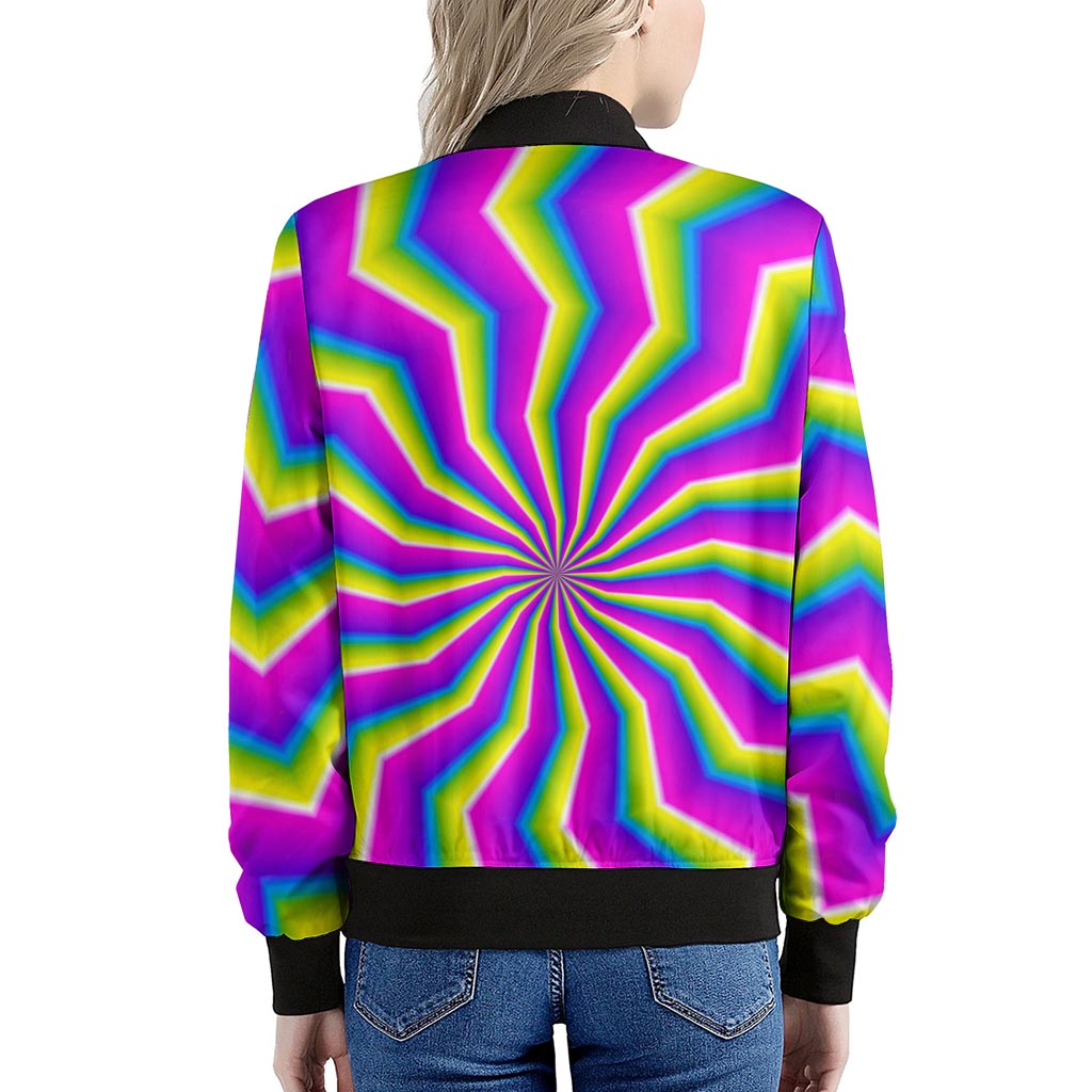 Green Dizzy Moving Optical Illusion Women's Bomber Jacket
