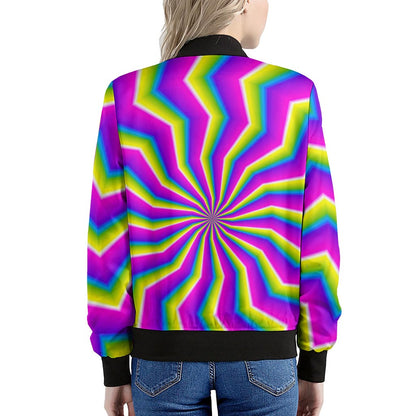 Green Dizzy Moving Optical Illusion Women's Bomber Jacket