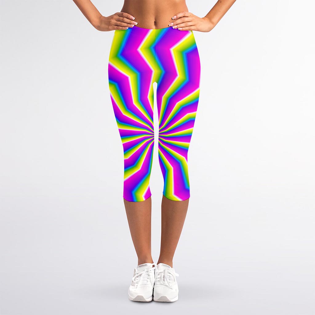 Green Dizzy Moving Optical Illusion Women's Capri Leggings